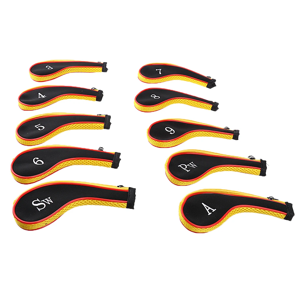 Black Yellow 10 Гольф Железный клуб головные уборы крышки неопрена защитный чехол для 3-9 утюги песок Клин Pitching Wedg - Цвет: Black Yellow