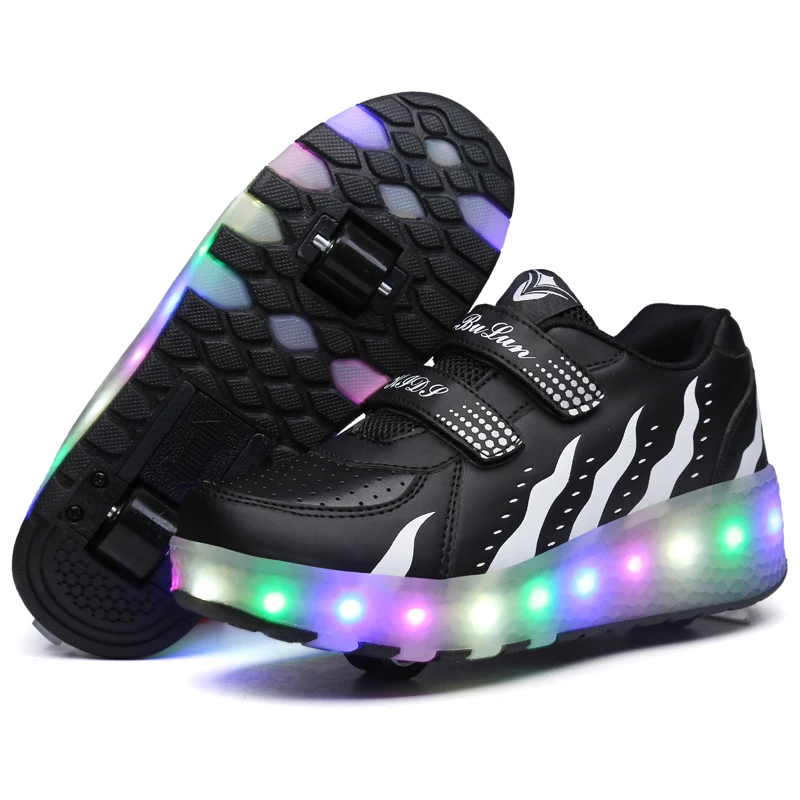 Светящиеся кроссовки с двумя колесиками, розовые, красные светодиодные, роликовые коньки, обувь для детей, обувь унисекс с подсветкой для ма... от AliExpress RU&CIS NEW