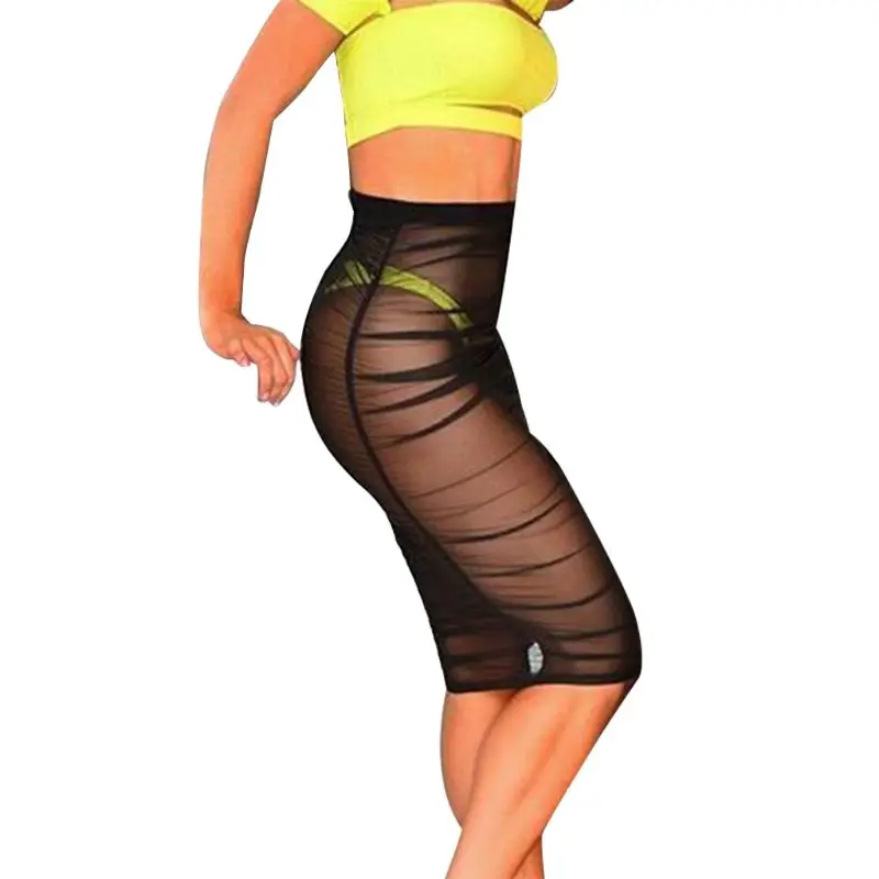 Женская пикантная прозрачная сетчатая юбка для плавания с высокой талией