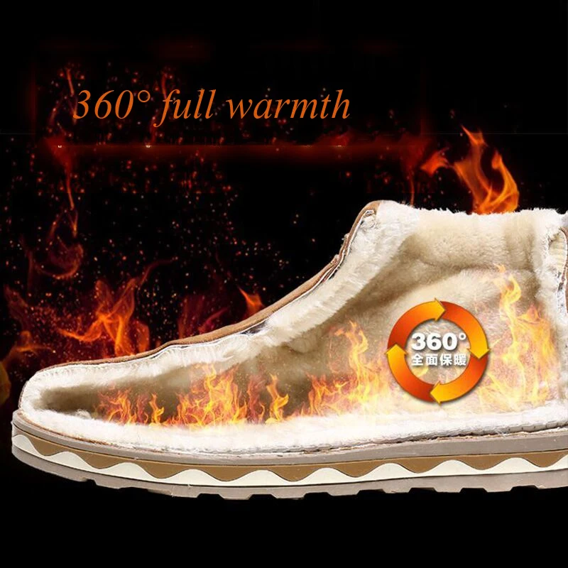 Зимние мужские теплые ботинки с шерстью хлопчатобумажная обувь нескользящие