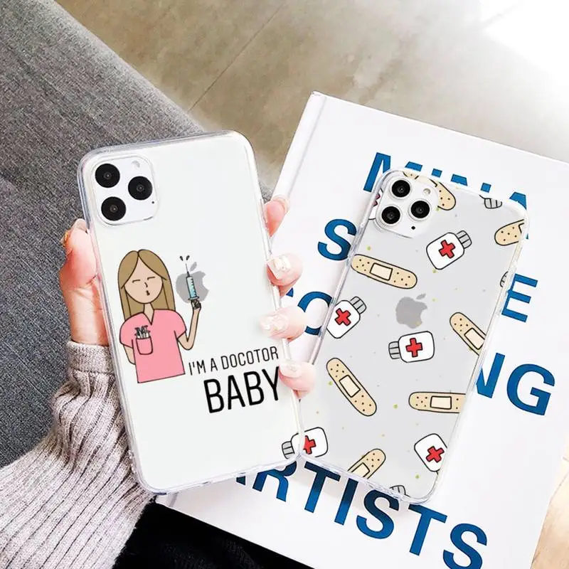

Cartoon Medicine Doctor Nurse Funda Phone Case Transparent Clear for iPhone 11 12 mini pro XS MAX 7 8 6 6S Plus X 5S SE 2020 XR