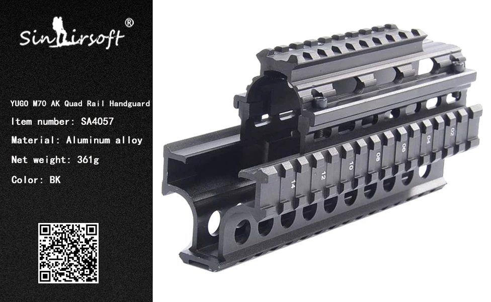 Yugo M70 AK Quad Rail Handguard для лазерных точечных прицелов Riflescope Mount V-cut for Co-witness with Iron Sights MTU011