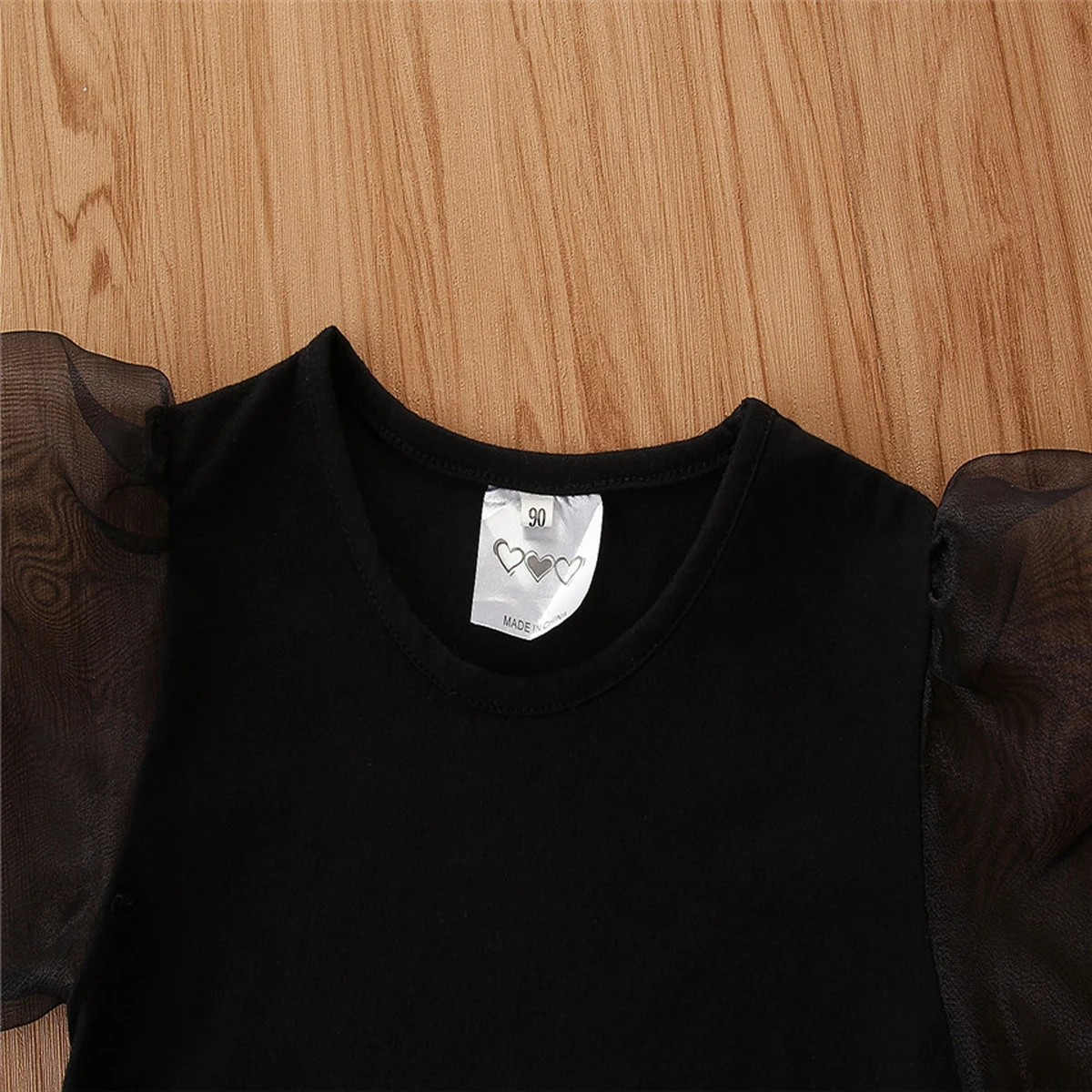 Детская одежда Комплект для девочек Однотонные Цвет Черный Модные топы с пышными