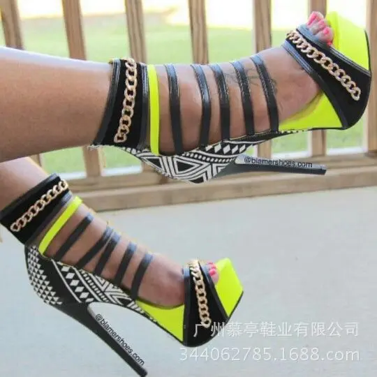 

Color matching fashion fluorescent green platform super high heel sandals