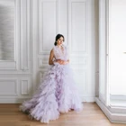 Элегантные тюлевые платья лаванды для женщин, вечерние платья на день рождения, макси-одежда, без рукавов, с V-образным вырезом, фотоплатье на заказ