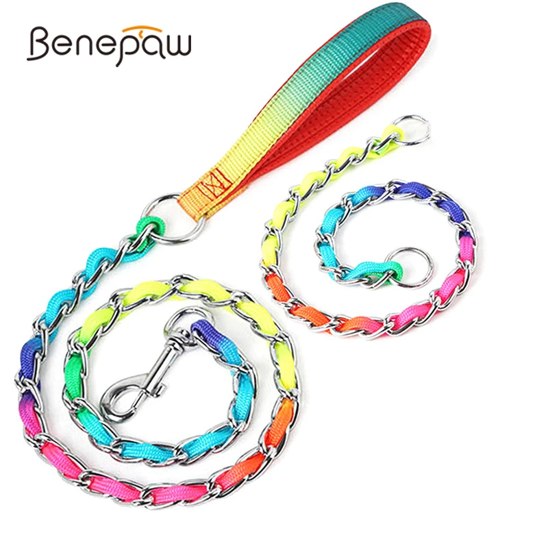 

Радужный собачий ошейник Benepaw, набор свинца, прочная металлическая цепь из нержавеющей стали, поводок для домашних животных для обучения ма...
