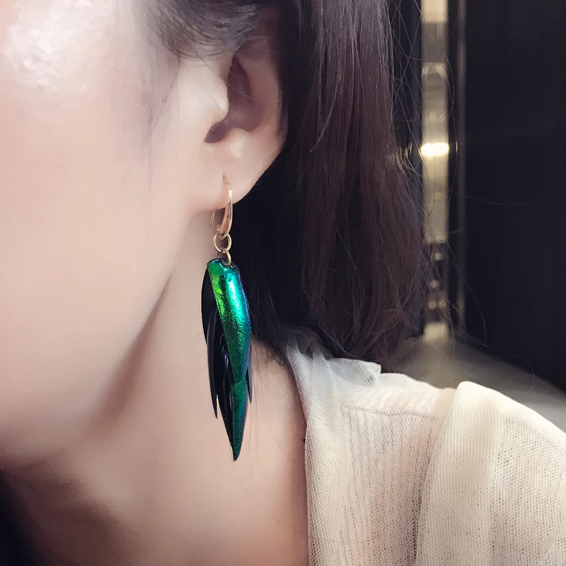 Женские серьги подвески Vanssey этнические с зелеными подвесками в виде крыльев