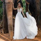 Женское шифоновое свадебное платье It's yiiya, белое платье в стиле бохо с V-образным вырезом и разрезом на лето 2019