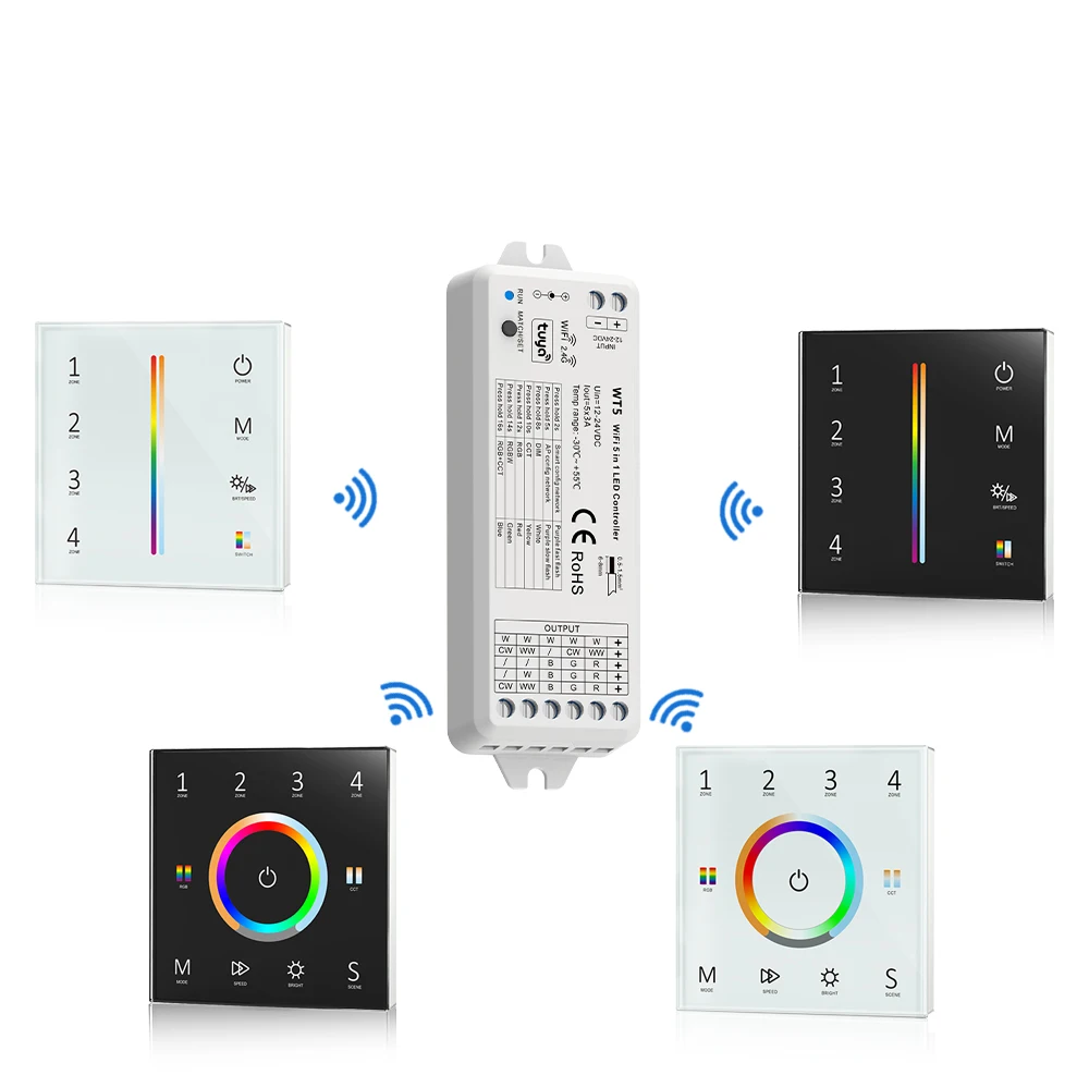 WT5 Tuya Smart RF RGBCCT контроллера 12V 24V DC 5 в 1 диммер RGB/RGBW/RGBWW Светодиодные ленты