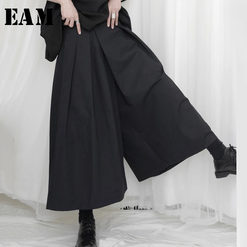 

[EAM] High Waist Black Leisure Long Brief Wide Leg Trousers New Loose Fit Pants Women Fashion Tide Spring Summer 2022 1U335