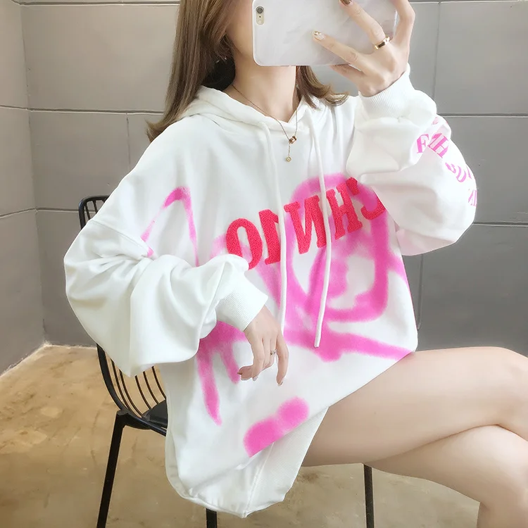 

Новинка осенняя одежда Real Shot в Корейском стиле с капюшоном и принтом I