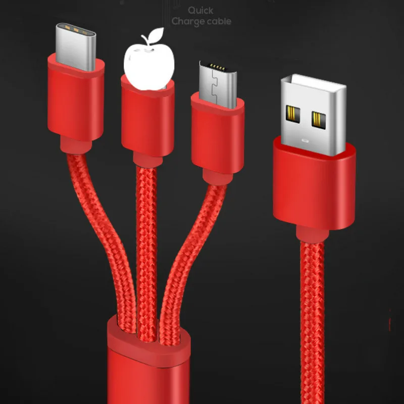 Usb-кабель 3 в 1 кабель для быстрой зарядки для освещения usb type c micro usb кабель iphone айфона кабель usb type c Micro type C для iPhone Xiaomi xiaomi redmi note 7 samsung s9 шнур зарядного устройства