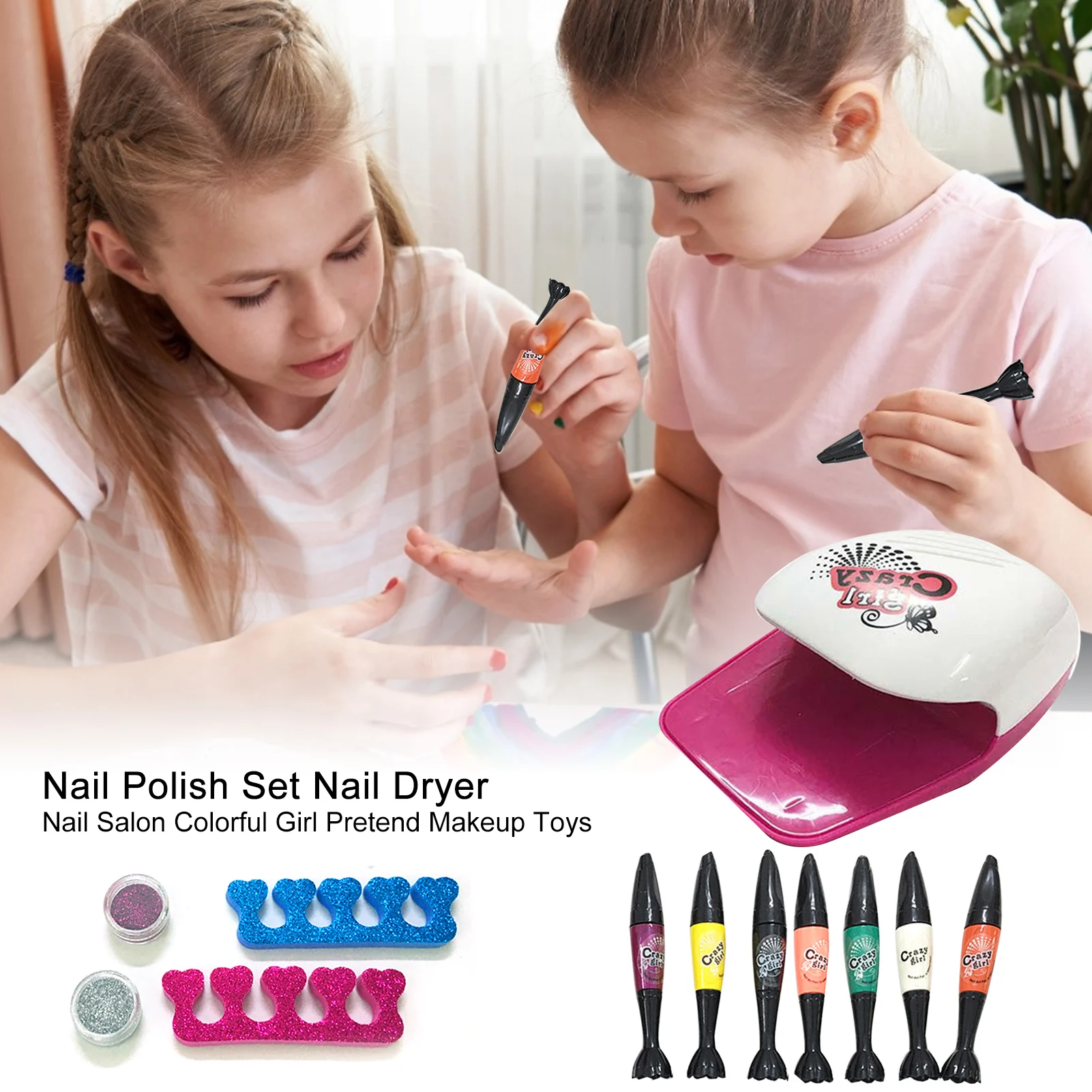 Kids Nail Polish Set Nail Dryer Nail Salon Colorful Girl Pretend Makeup Toys Nail Art Set Dryer Machine Tool Gift For Kids Girls