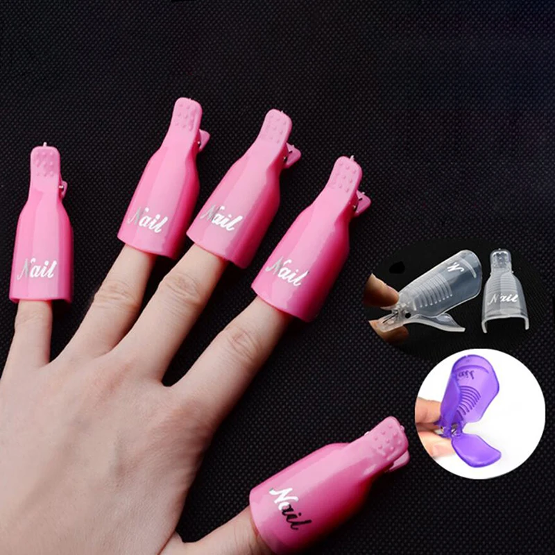 

10Pcs/Set Plastic Nail Art Soak Cap Clip UV Gel Polish Remover Wrap Nail Tool