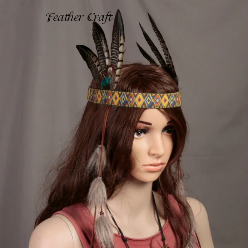 Indian Feather Headband Pheasant Hair Decorated African Emirates Hat Catwalk Show Performance Props Feather Headcraft Headdress