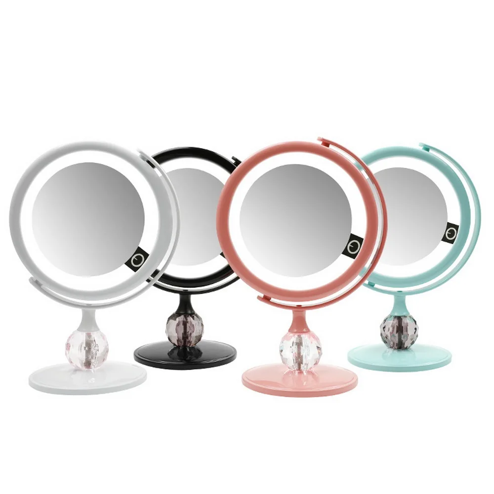 Magnifying Makeup Mirror With LED Light Cosmetic Mirrors Round Shape Desktop Vanity Double Sided Backlit | Красота и здоровье