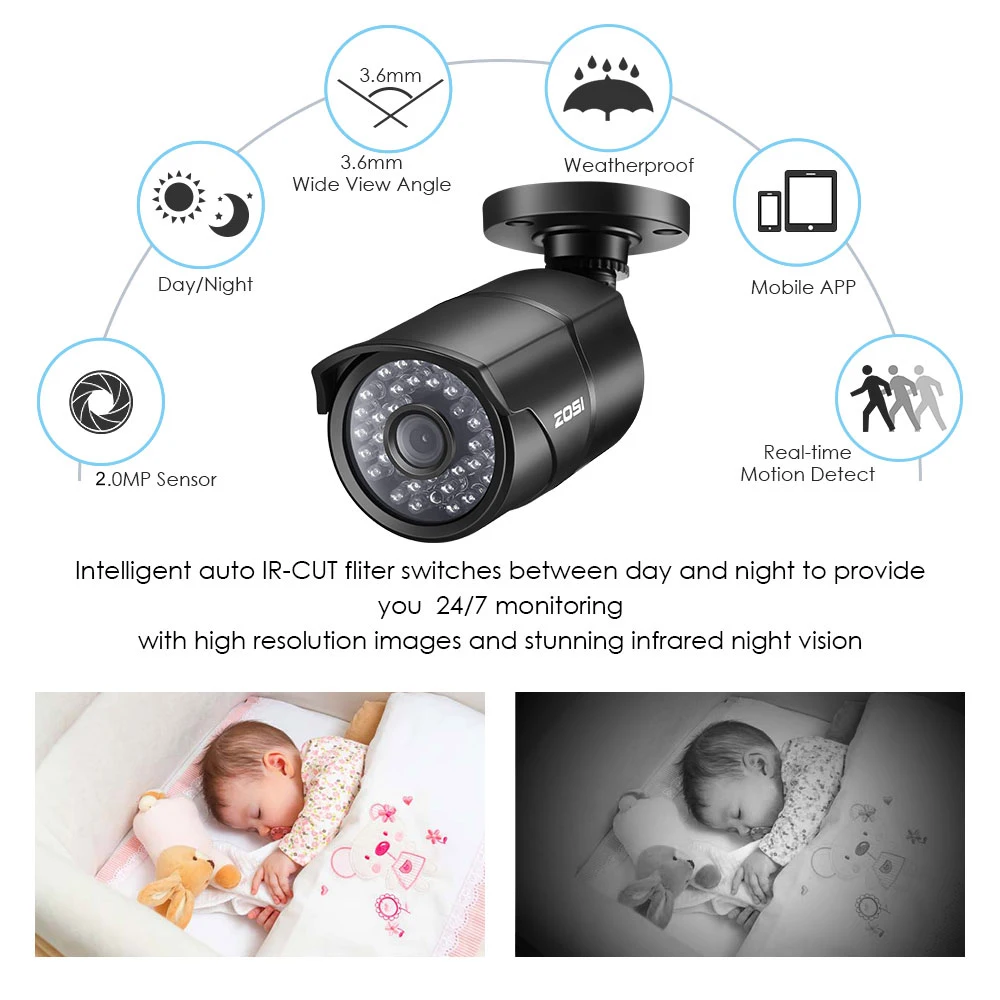 ZOSI 1080P 2MP 16 канальный CCTV система TVI рекордер DVR комплект пуля водонепроницаемый видео ИК фильтр ночного видения наружная камера