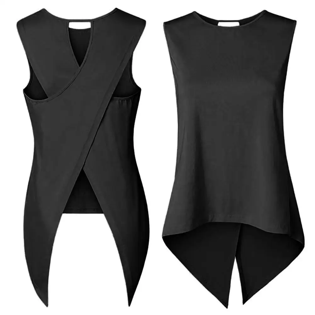 

75% HOT SALES!!! Summer Sexy Women Back Cross Irregular Solid Color Sleeveless Slim Tank Top Vest