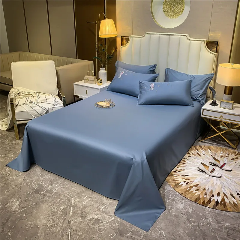 

Luxury 100% Egyptian Cotton Feather Embroidery Bedding Set Double Duvet Cover Set Bed Linen Fitted Sheet Pillowcase Home Textile