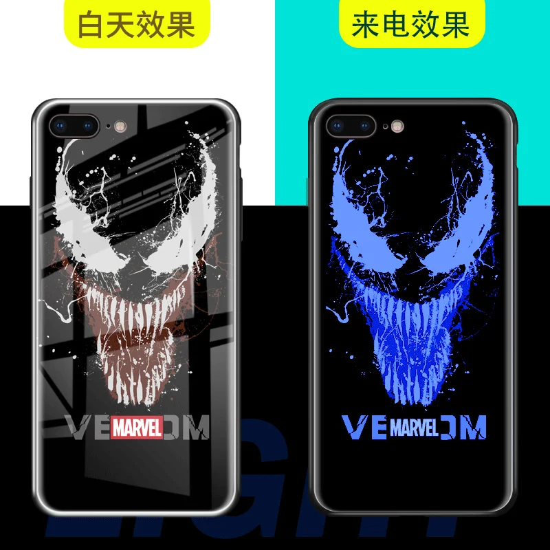 venom venom чехол из закаленного стекла для телефона для iPhone 6S 7 8PLUS XS MAX светодиодный роскошный стеклянный чехол для телефона - Цвет: venom
