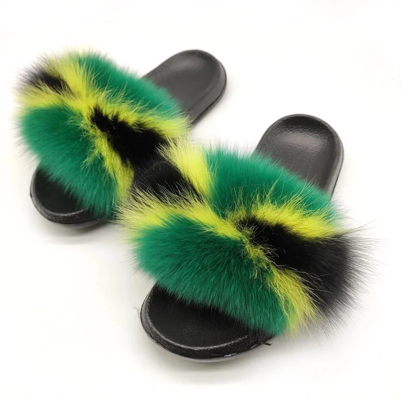 Женские Новые сланцы из лисьего меха пикантные домашние плюшевые шлепанцы