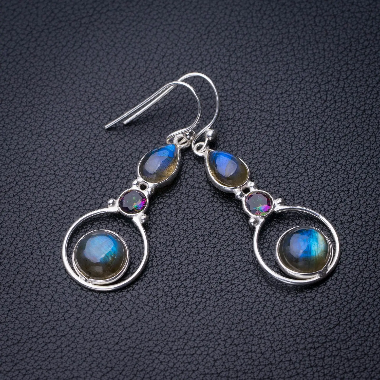 

StarGems натуральный голубой огненный Лабрадорит и мистический топаз ручной работы 925 пробы Серебряные серьги 1,75 "D7786