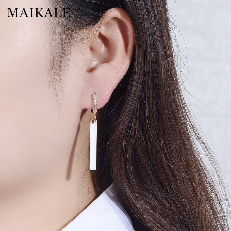 Женские прямые длинные серьги MAIKALE черные керамические с кубическим цирконием