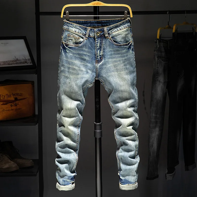 

New men's jeans style straight slim stretch pants nostalgic simple versatile men's pants trend