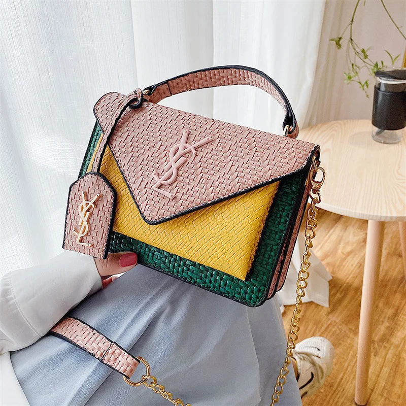 

2021 summer new hit color woven triangle cover handbag handbag fashion chain shoulder bag