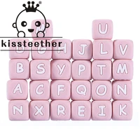 kissteether 100pcs silicone teether baby toys chewing necklace beading diy food grade silicone letter beads pink silicone beads