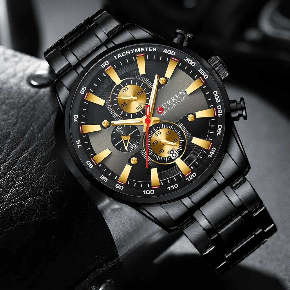 

CURREN Stainless Steel Strap Men Quartz Watches Sport Chronograph 30 ATM Waterproof Wrist Watch Clock relogio masculino