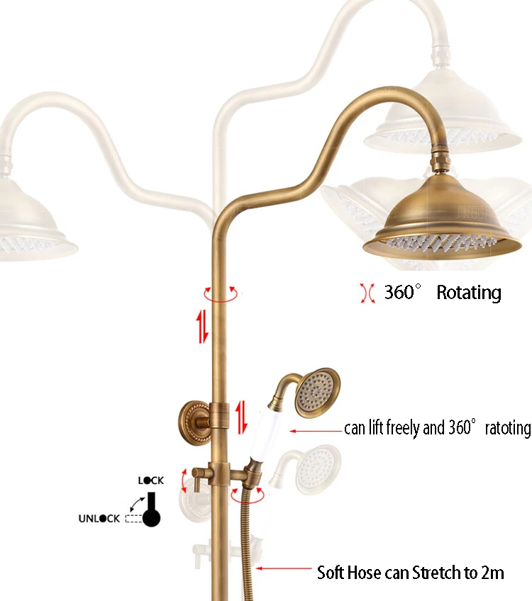 Смесители для душа роскошный античный латунный смеситель ванной комнаты набор с