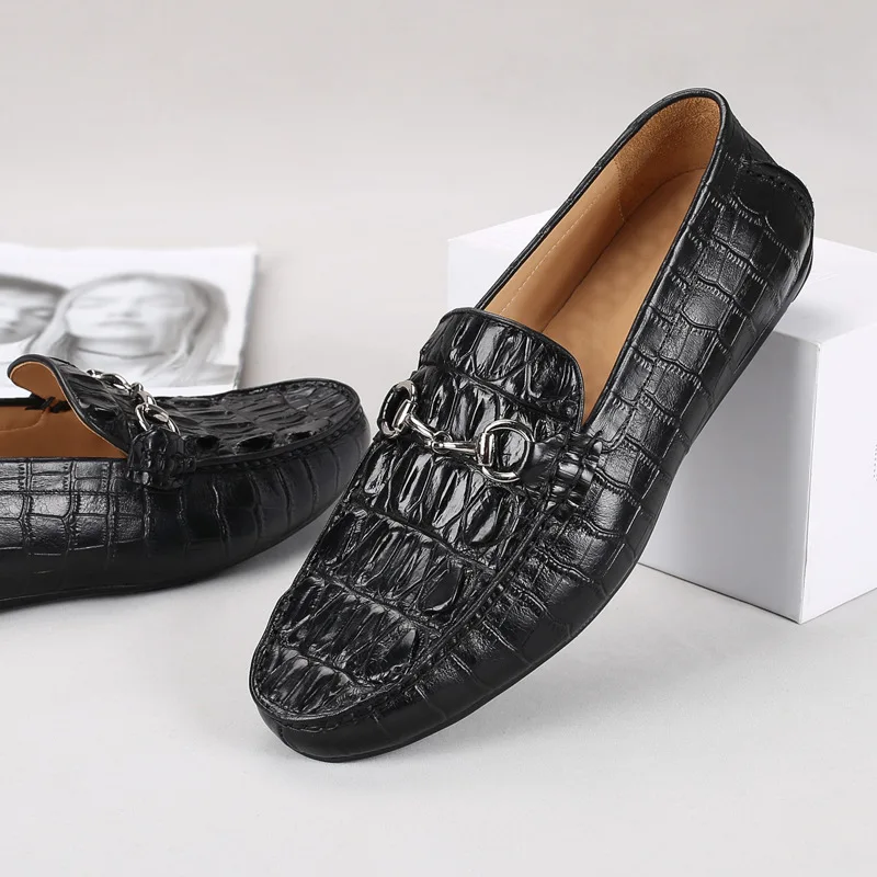 Thailand Crocodile skin loafers on sale luxury men's casual driving shoes slip-on no lace | Обувь