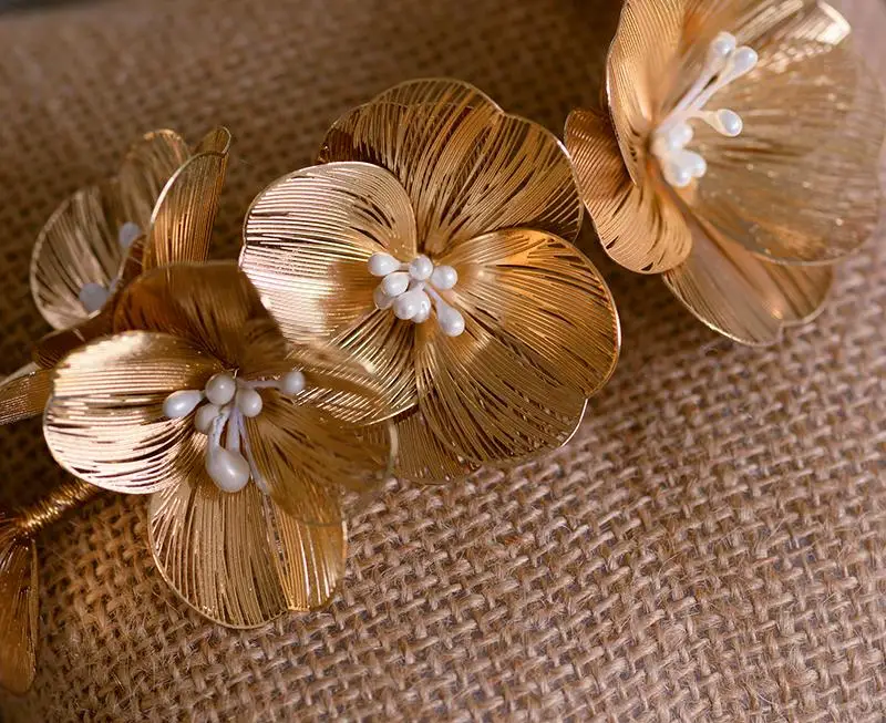 Барокко головная повязка тиара золотой цветок Цветочная на голову головные