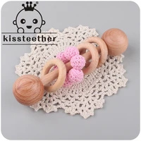 kissteether 1pcs wooden rattle hand teething wooden ring play gym bpa free baby toys beech montessori toy trumpet baby rattles