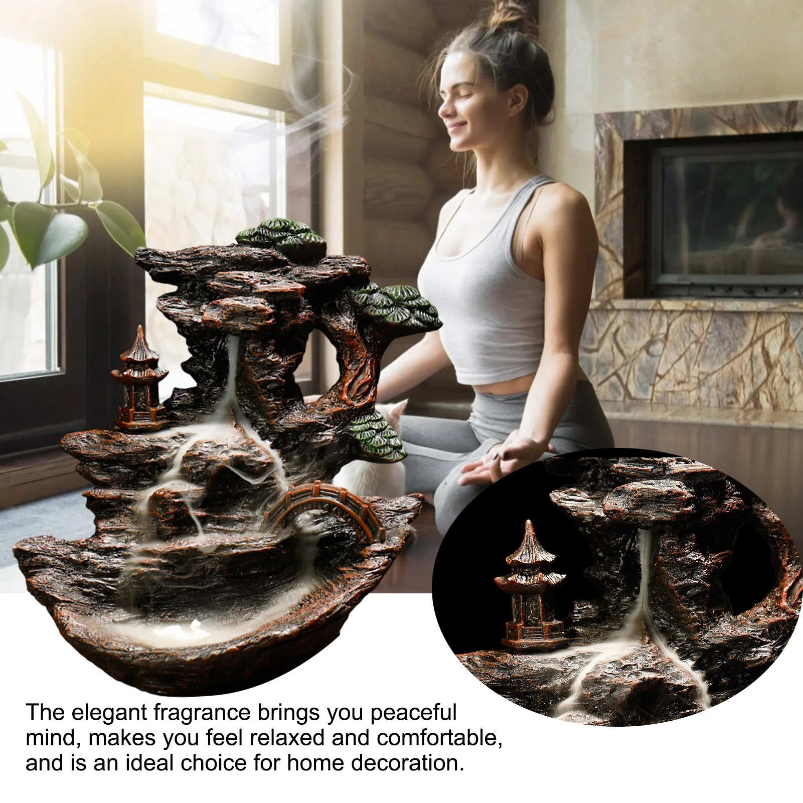

Resin Backflow Incense Burner Picturesque Landscape Home Decor Meditation Censer Waterfall Incense Burner With 50 Incense Cones