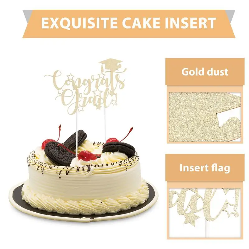 

6Pcs 2021 Graduation Party Cake Insert Cards Chic Dessert Toppers Cake Decors