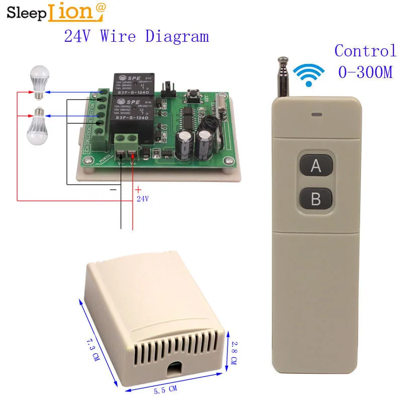 

Sleeplion DC 24V 2 CH Wireless Switch 300M Long Range Remote Control Receiver Transmitter 2CH 24V Relay Module ON OFF 315/433MHz