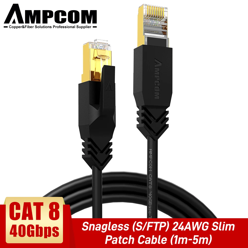 AMPCOM CAT 8 Сверхтонкий Ethernet кабель CAT8 40 Гбит/с 2000 МГц экранированный патч-корд SFTP Lan