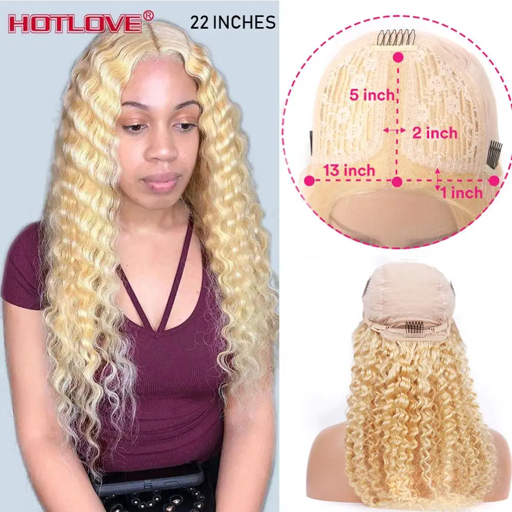 613 Blonde Lace Front Human Hair Wigs 28 inches Brazilian Deep Wave Wigs 13x1 T-Part  Lace Frontal Wig T-Lace Middle Part Wigs