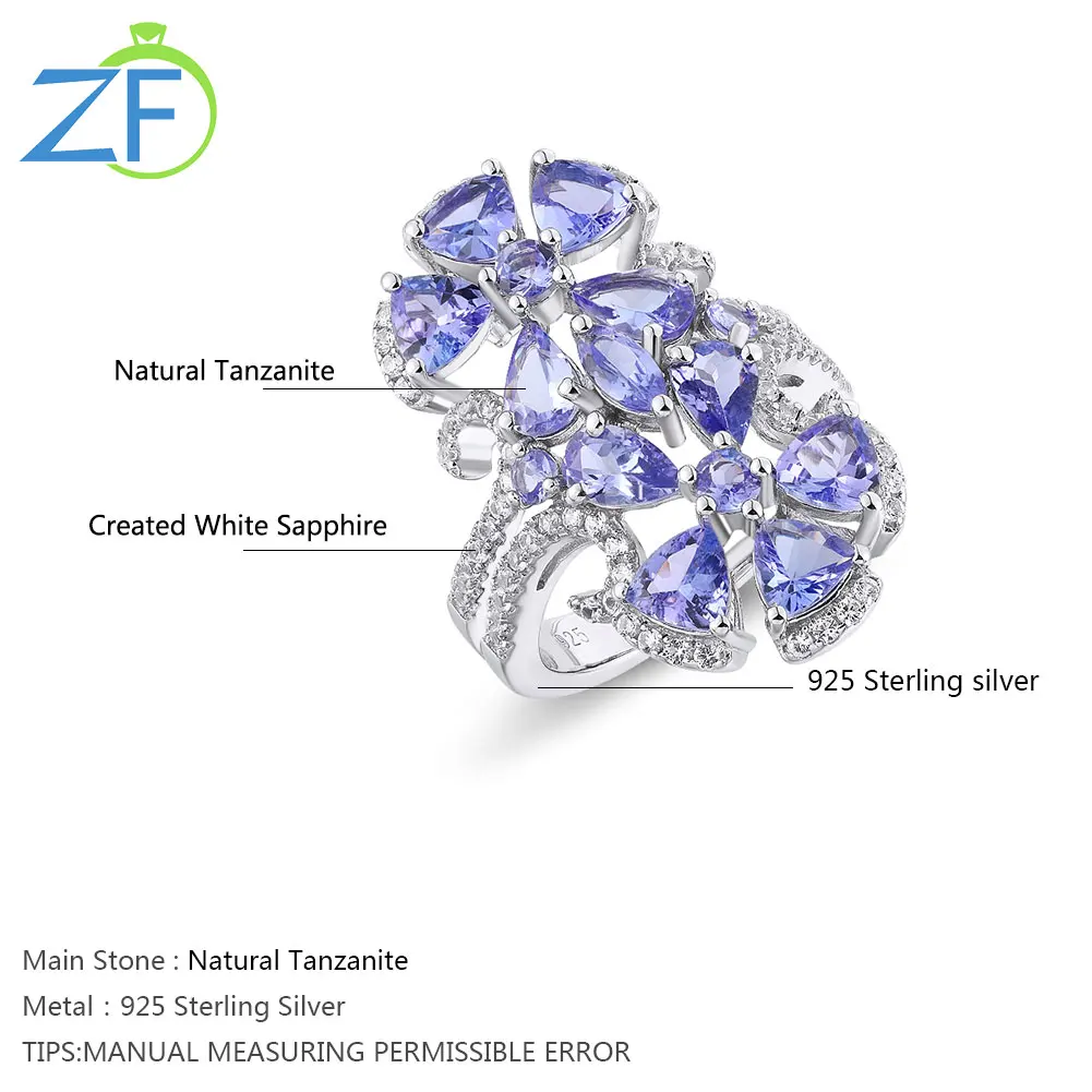 

GZ ZONGFA New Design natural Tanzanite gem 925 Sterling Silver Fine Jewelry Wedding Engagement Rings