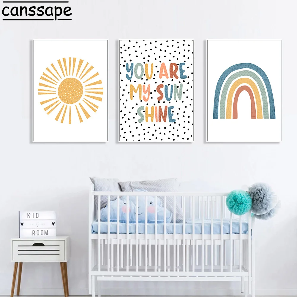 

Sunshine Wall Art Canvas Painting Rainbow Posters Nordic Prints Sun Poster Nursery Wall Paintings Baby Kids Bedroom Decoration