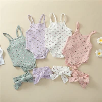 4 color summer 2pcs newborn baby girls sets toddlers infant creative floral print sleeveless suspender romper bow headwear