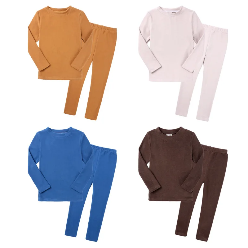 2 шт. комплект детского термобелья на осень и зиму однотонный топ подштанники для