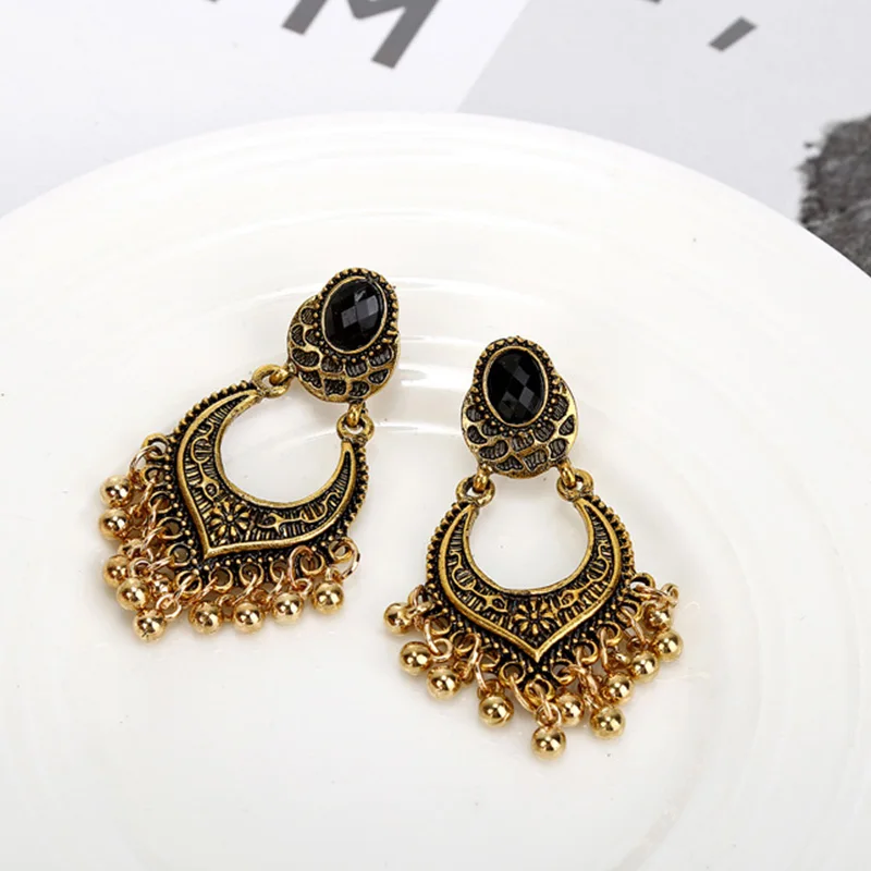 Женские винтажные серьги в стиле бохо золотистые серебристые золотые с бусинами