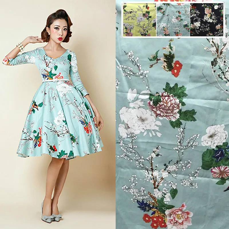 Хлопковая атласная Желтая Ткань с принтом сливы модное японское кимоно ткань