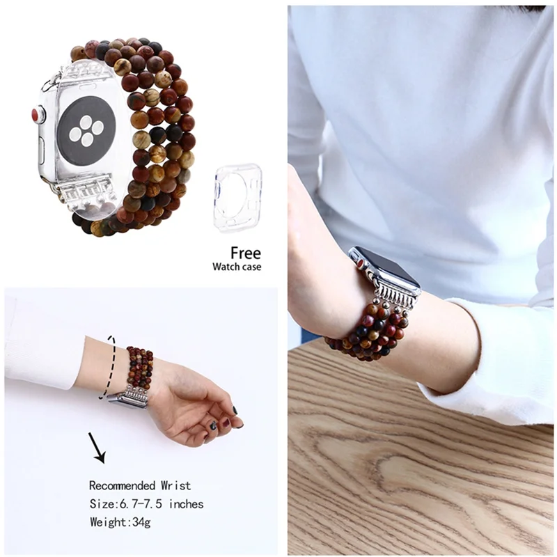 LuReen натурального камня бирюзы Эластичная лента для наручных часов Apple Watch серии 1/2/3, 42 мм, 38 мм, версия браслет ремешок для наручных часов iwatch, 4/5 40 мм 44 мм