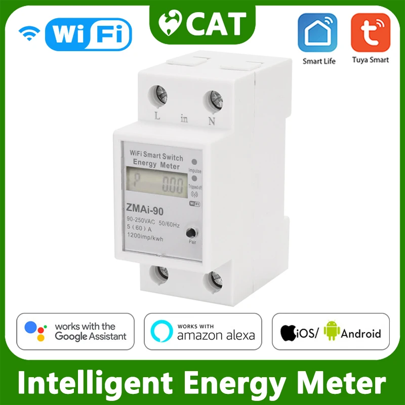 

WiFi Интеллектуальный измеритель мощности переключатель измеритель энергопотребления 110 В 220 в Din-рейка через приложение Tuya Smart Life Alexa Hot