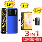 Для POCO M3 3-в-1 чехол + стекло камеры Мягкий Прозрачный чехол с анти-шок чехол для телефона для Xiaomi Poco M3 X3 NFC Redmi Note 9s 9 8 7 PRO