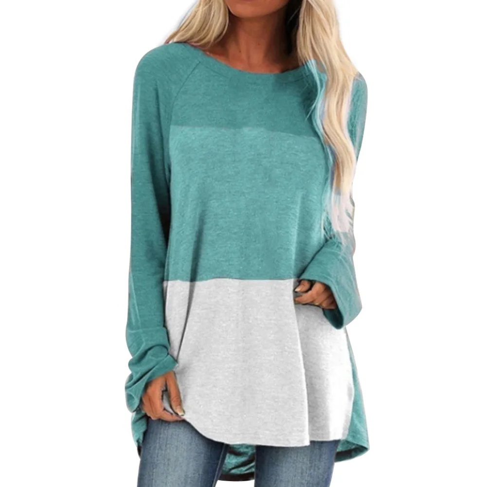 Женская модная футболка с круглым вырезом и длинным рукавом разноцветная